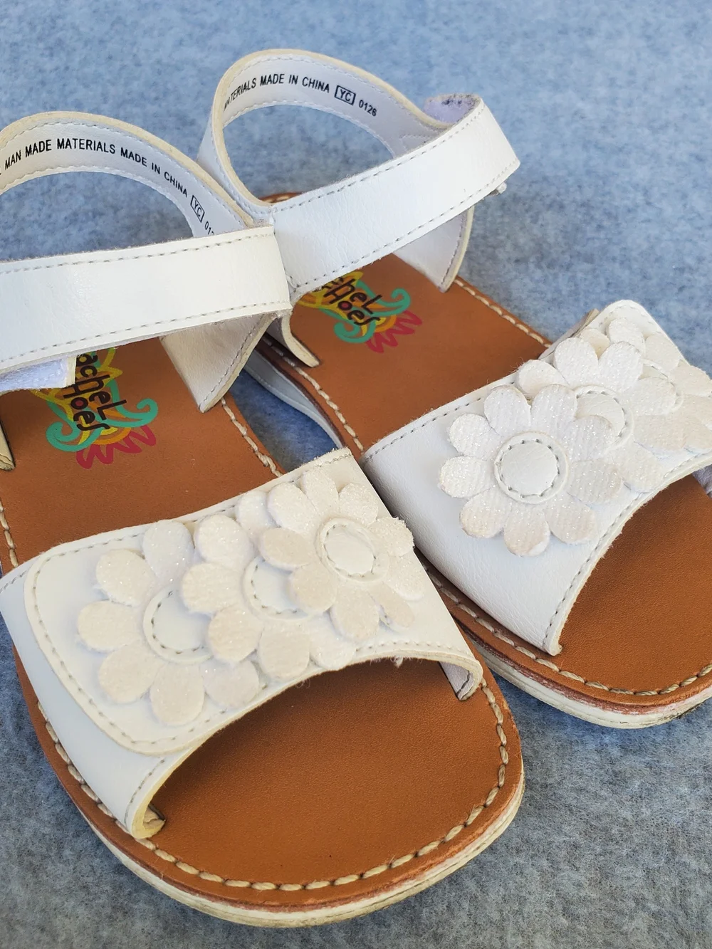 Rachel Shoes White Floral Leather Kids Sandals